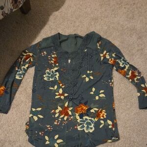 Daniel Rainn Teal Floral Long Sleeve Top